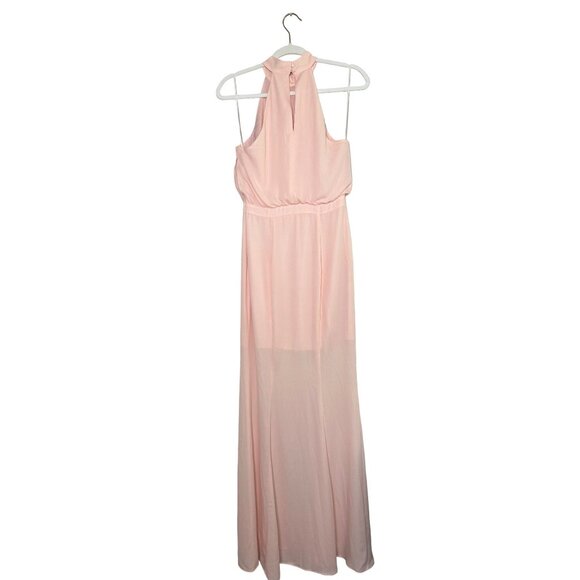 LIKELY Cameron Gown Size 2 Seashell Pink Maxi Dress Halter Neckline Side Slit - Picture 6 of 10